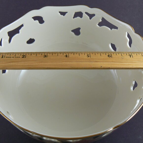 Lenox Porcelain 8” Bowl Pierced Cut Out Barrington Hand Decorated 24k Gold Trim - Picture 10 of 11